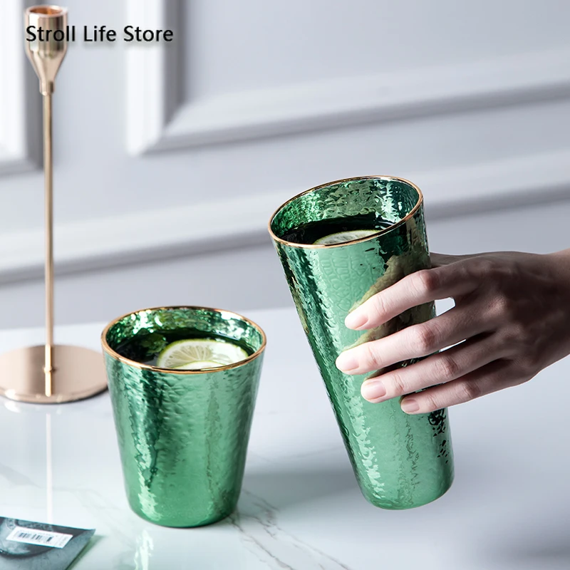 Креативные зеленые бокалы для виски стеклянные коктейлей банкетов вина пива