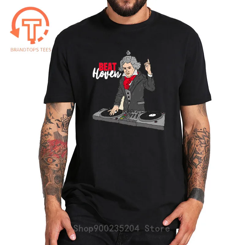 

Забавная футболка с изображением людей, Ван Бетховен, карикатура, DJ, биховен, музыкальная футболка, известный по всему миру, музыкальные хип...