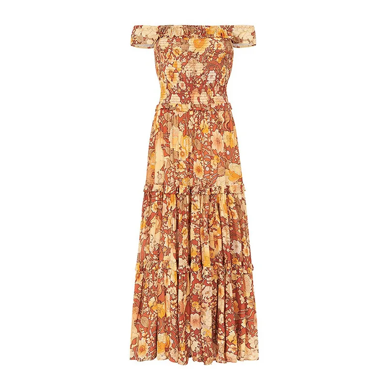 

Spring and Summer Bohemian Style Tube Top Collar Women's Dress