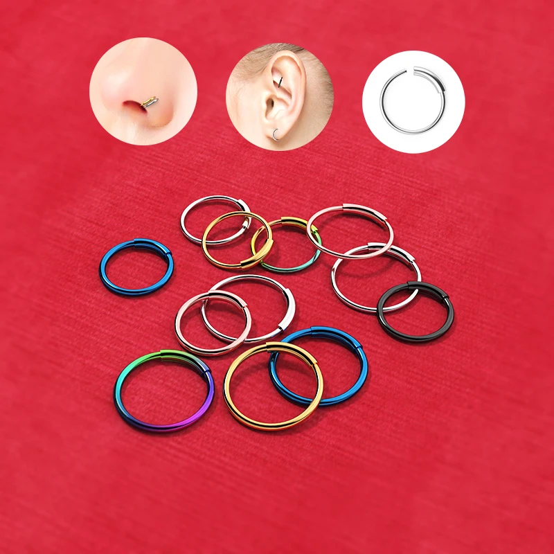 

Hera 1pcs 22g 6/8/10mm Steel Hinged Clicker circle ring Piercing Nose Ring Hoop Lip Ear Ring Body Jewelry Piercing Clip Gift