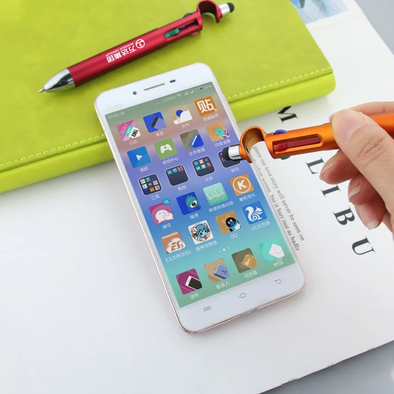 6pcs 4 color multifunction ballpoint pen screen stylus touch pen phone holder ballpen school stationery office writing supplies free global shipping