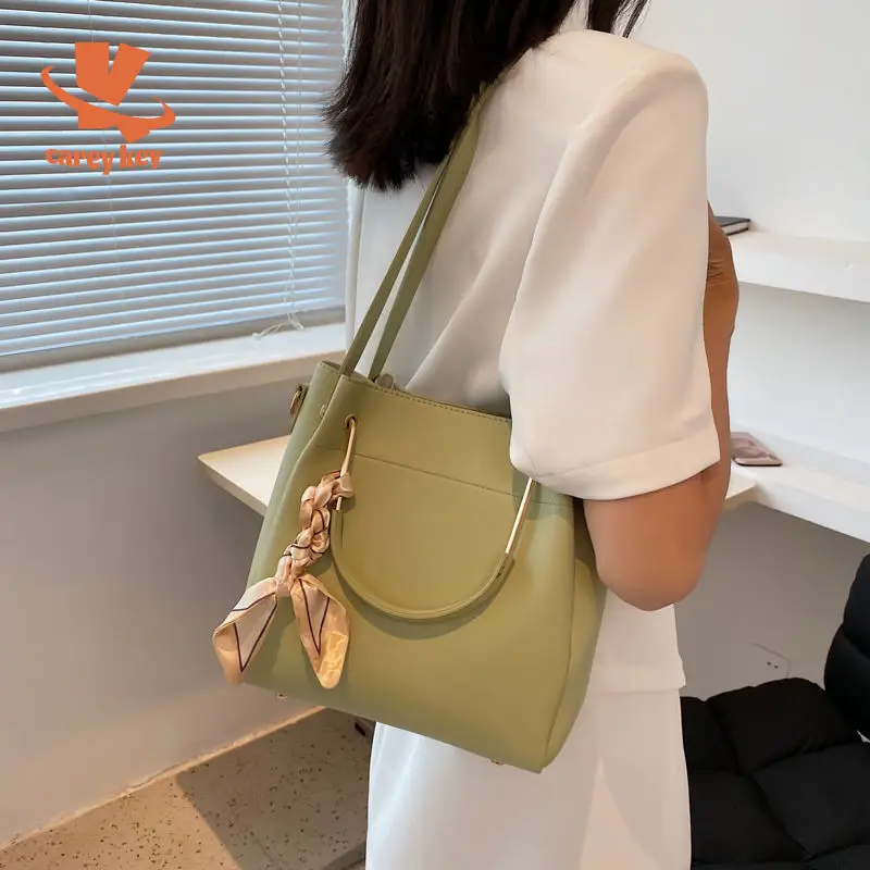 

CAREY KAY Women Summer Large-Capacity Handbags Female 2021 New Fashion Messenger Bag Wild Scarves Covered Shoulder Bucket Bags