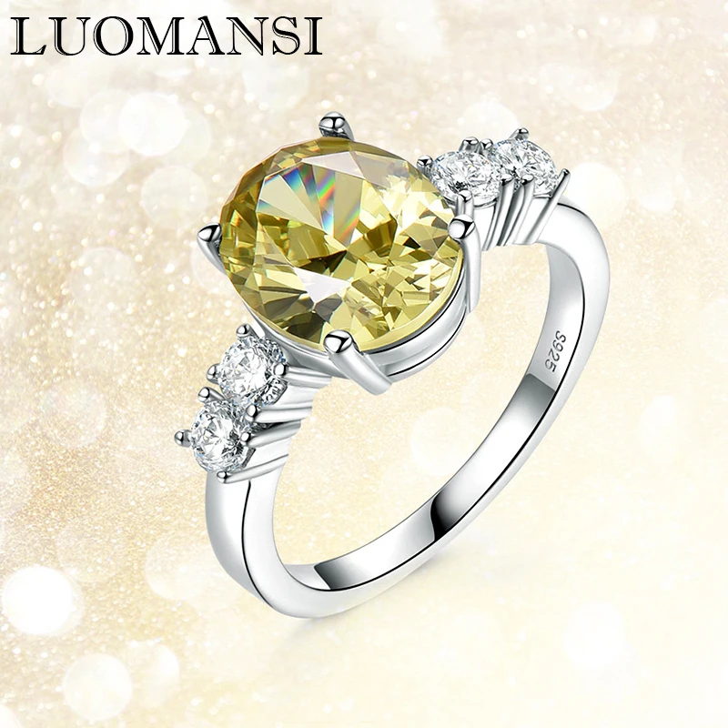 

Luomansi 100%-S925 Стерлинговое Серебро, желтое кольцо в форме яйца с высокоуглеродистыми бриллиантами, сверкающие женские ювелирные изделия для с...