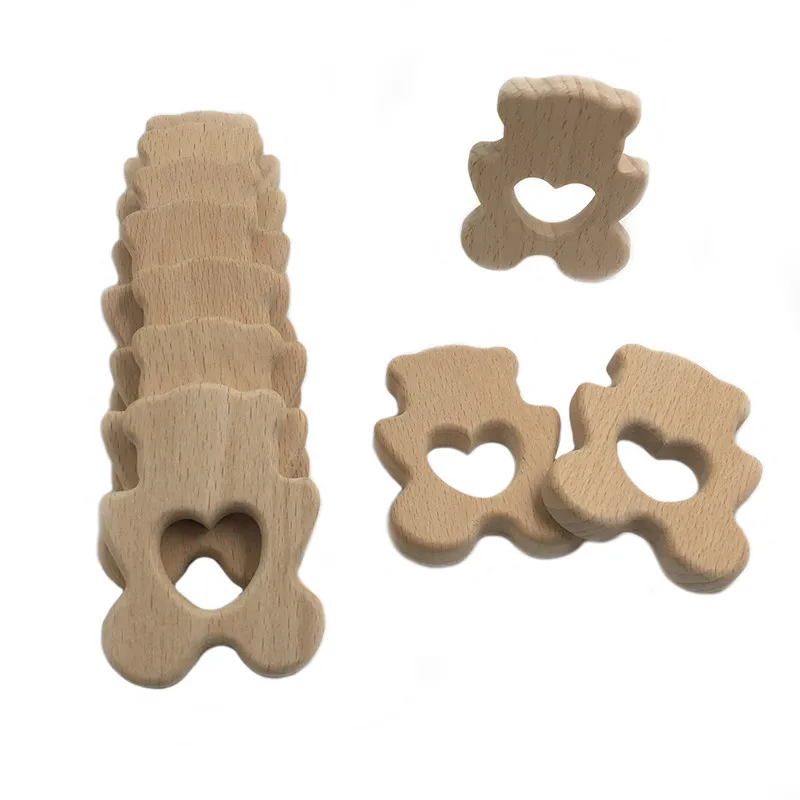 

Cartoon Animal Cute Bear Natural Beech Wood Heart Baby Teether DIT 2020 New Adis Chew Gift Toys
