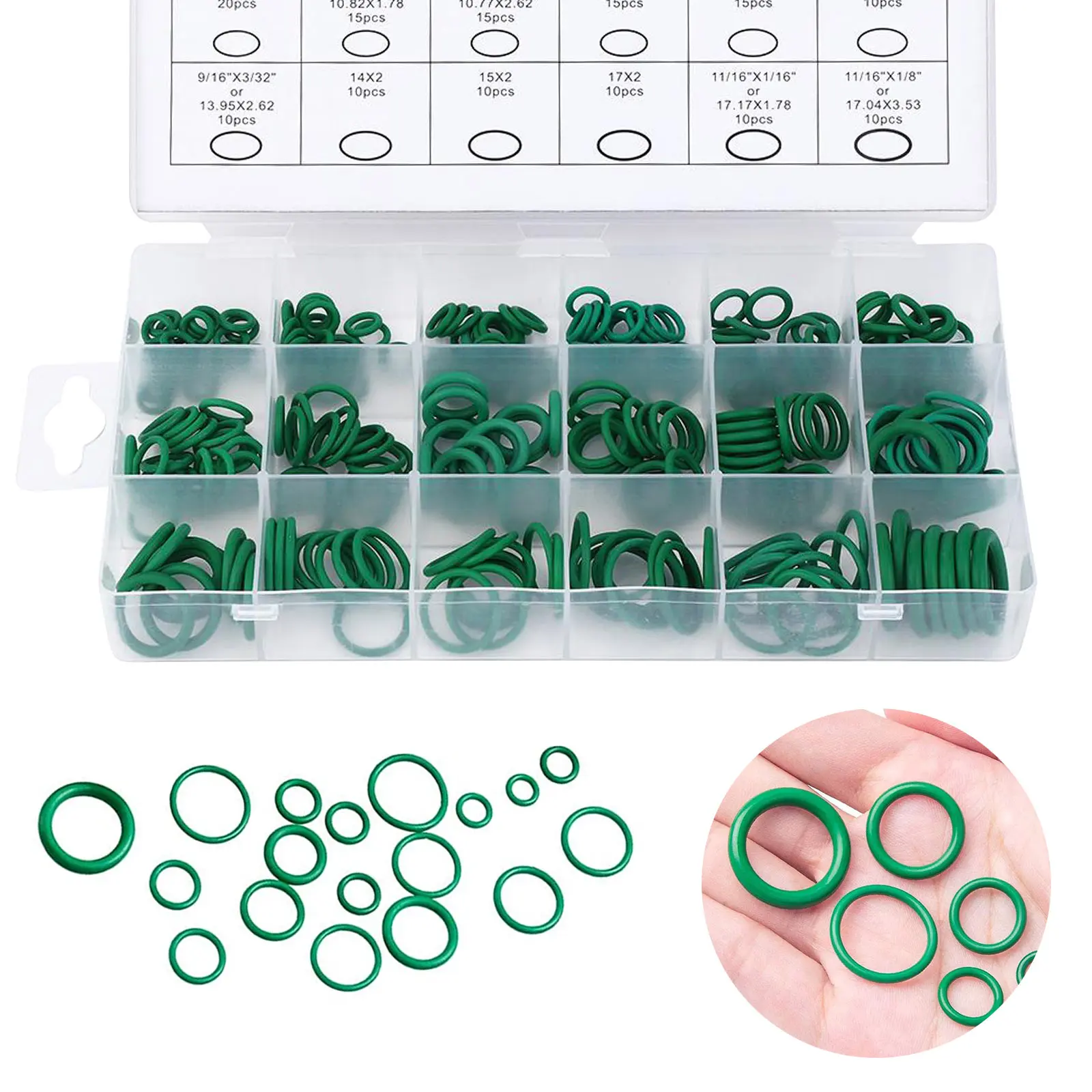

270PC Green Rubber Oring Seals O Ring 18 Sizes Metric Sealing Washer for Automotive Air Conditioner Tools Hand Tool Set