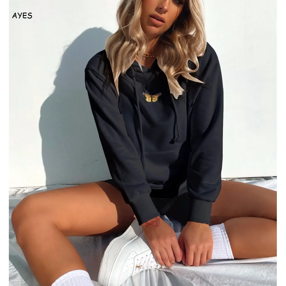 

2020 Autumn Winter Hoodies Women Fashion Butterfly Hooded Sweatshirts Tops Pullovers Hoody Streetwear Woman Hoodie Long Sleeve