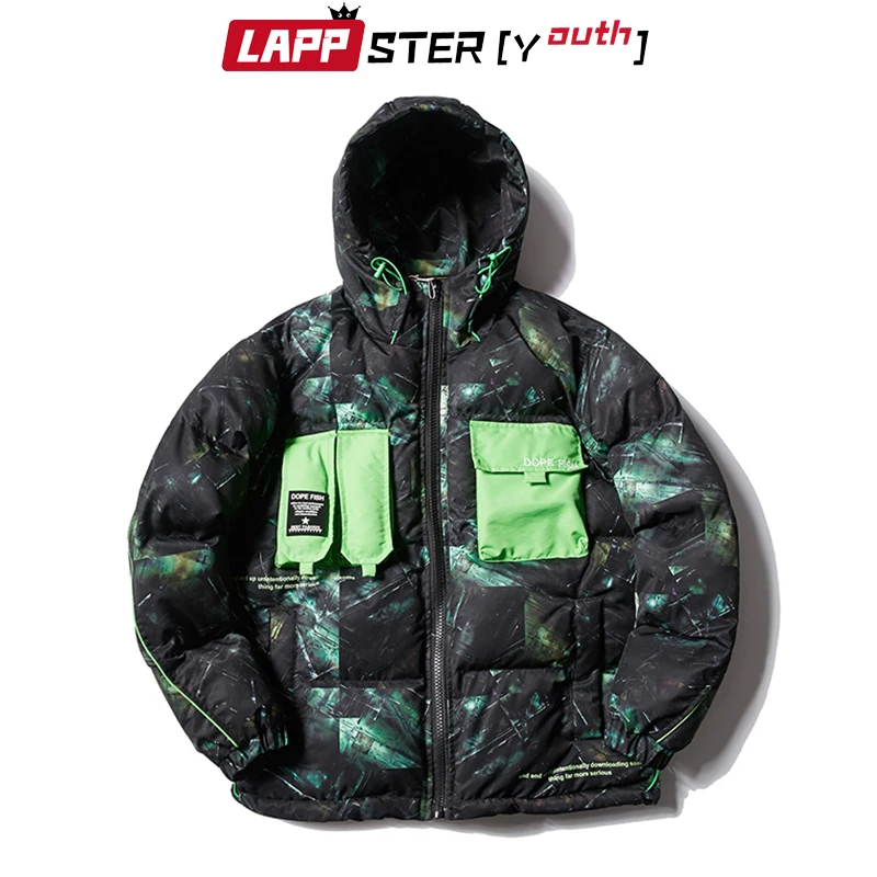 LAPPSTER-Youth Мужская забавная уличная Камуфляжная парка зимняя мужская куртка толстые пальто с капюшоном Мужские корейские карманы Дизайнерская одежда