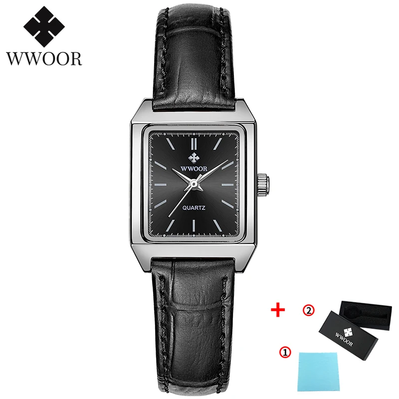 P-Black black WWOOR женские часы, простые женские кварцевые часы из нержавеющей стали, повседневные наручные часы с браслетом, подарки для женщин, маленькие часы - Цвет: P-Black black