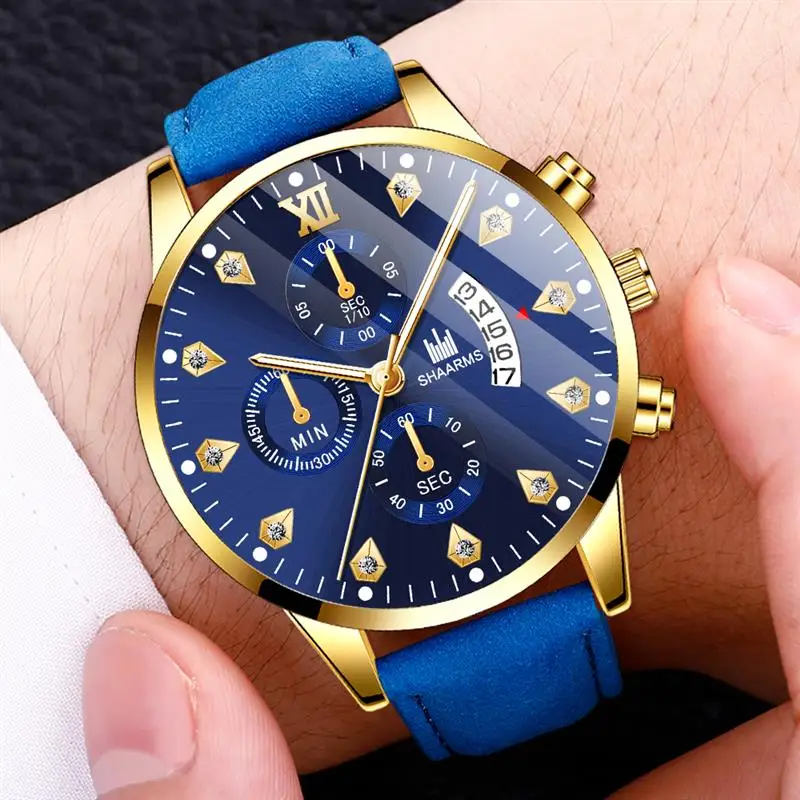 SHAARMS мужские часы кожаный ремешок кварцевые наручные Дата модные спортивные Relogio