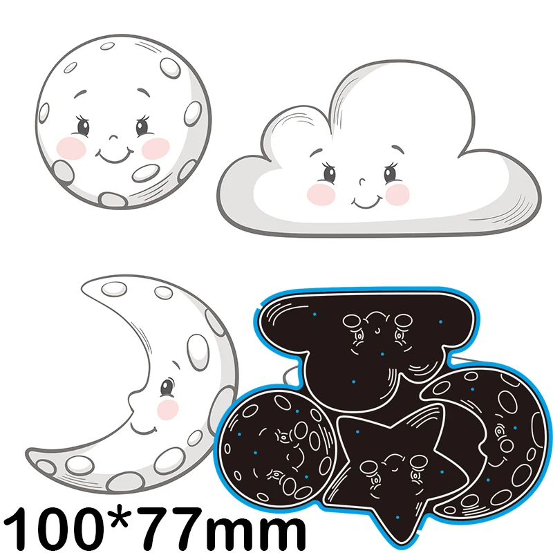 

Новинка, металлические трафареты DiesSun Moon Star and Cloud, бумажные карточки для самостоятельного оформления, крафтовое украшение 100*77 мм