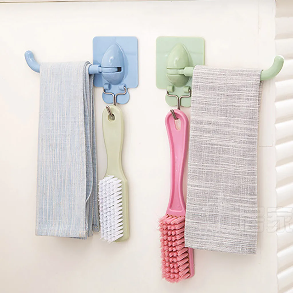 Multifunctional Towel Rail Rack Holder Self-Adhesive Wall-Mounted Rotating Double Hook Storage Hanger | Дом и сад