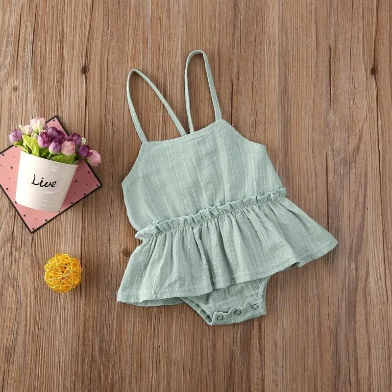 

Summer Newborn Baby Girl Clothes Sleeveless Romper Jumpsuit Dress Solid Outfit 0-18M