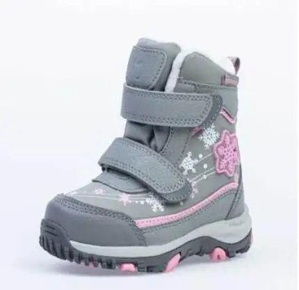 Gray pink Экспорт в Россию; зимние сапоги для девочек; Водонепроницаемая Нескользящая натуральная шерсть; зимние сапоги для девочек;-30 градусов - Цвет: Gray pink