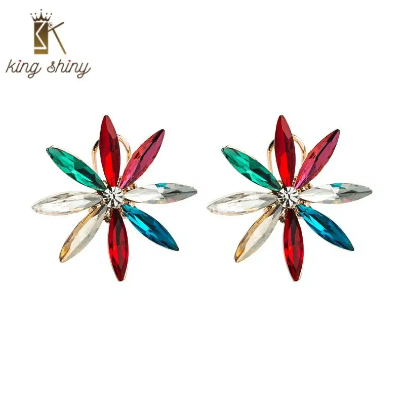 

Temperament Colorful Crystal Statement Earrings for Woman Elegant Geometric Crystal Clip Earring Woman Party Jewelry Accessories