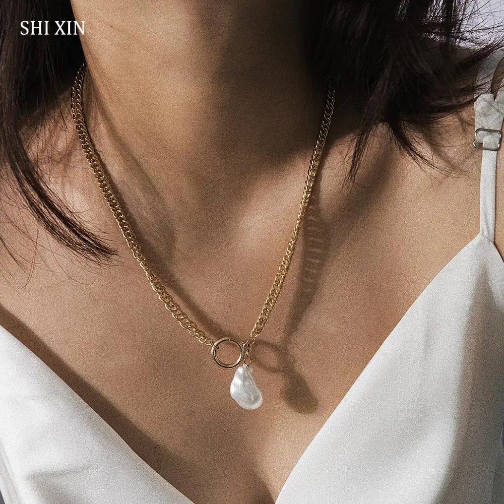 Женское жемчужное ожерелье SHIXIN простое с барочным жемчугом золотого цвета