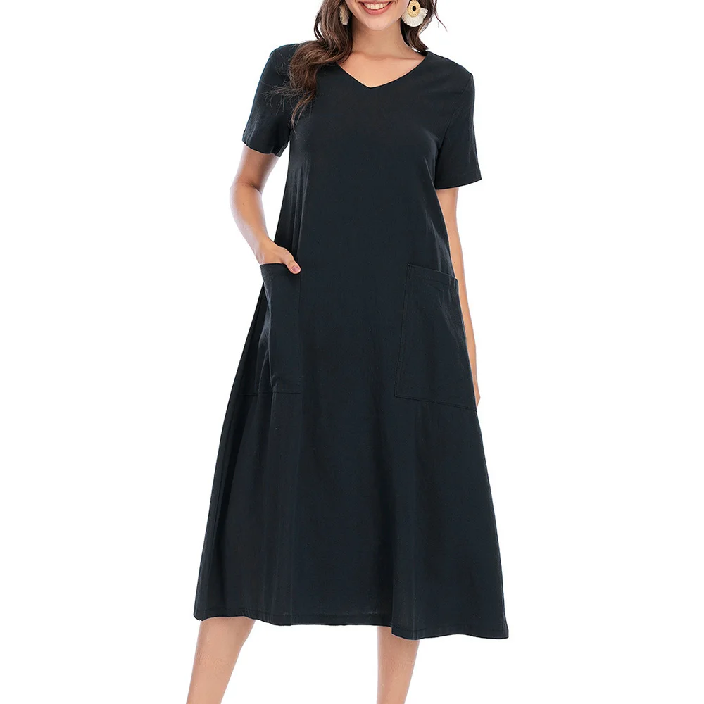 Платье-миди с V-образным вырезом и коротким рукавом большого размера | Женская