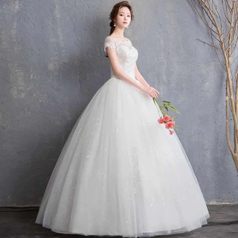 LAMYA Custom Made pearl Wedding Dress New Arrival Appliques Embroidery Lace Short Sleeve bead Princess Gown Vestidos De Novia | Свадьбы и