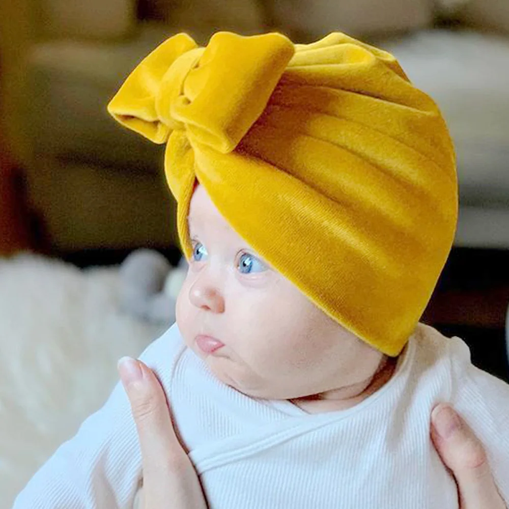 

2021 New Baby Turban Hats Autumn Winter Bows Knotted Caps for Girls Boys Warm Beanie Infants Headwrap Caps Hair Accessories