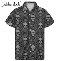 jackherelook floral sugar skull print guayabera cuban shirts for mens clothing short sleeved hawaiian shirts male top plus size
