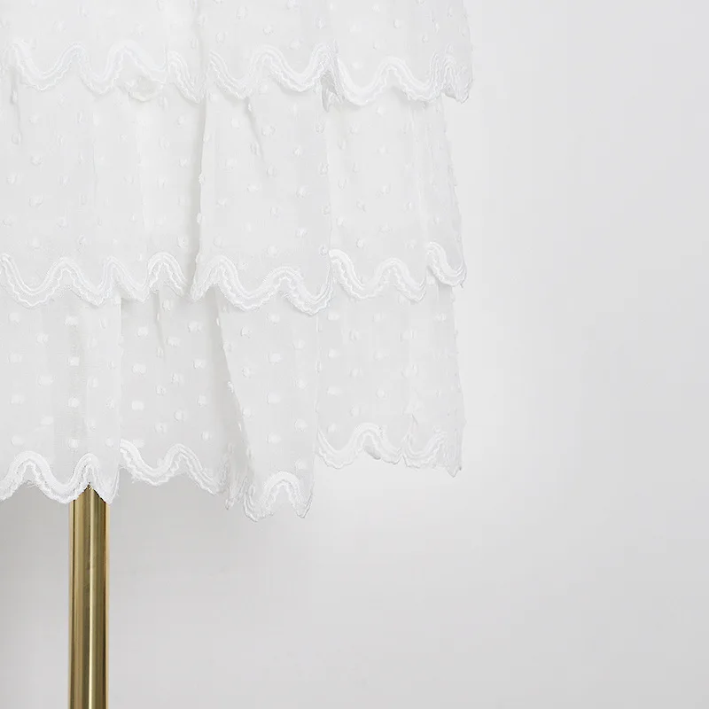 

Women Tiered Maxi Dress Summer Dot Lace Trim Sleeveless High Waist Tunic Ruffles Dress