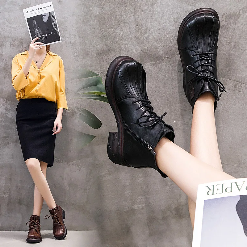 Gykaeo модные женские ботинки на среднем каблуке ботильоны из натуральной кожи