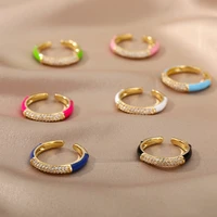 fashion multicolor enamel dripping oil ring open adjustable geometric zircon wedding rings for women luxury jewelry gift