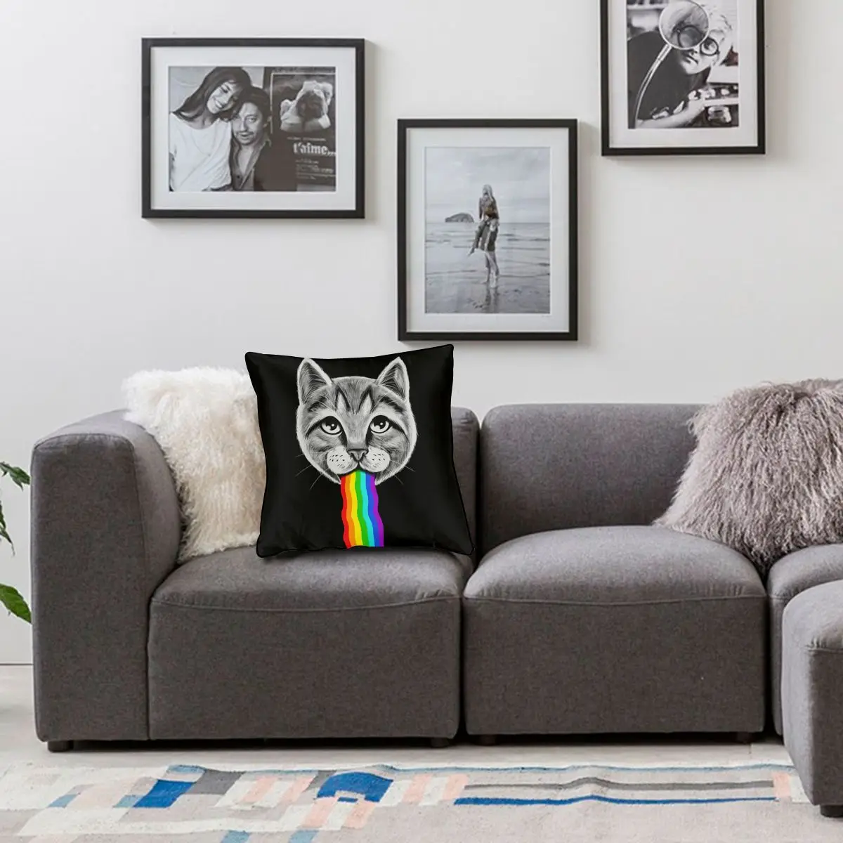 

Cat Rainbow Square Pillow Case Polyester Cushions for Sofa Funny Pillowcover Home Decor