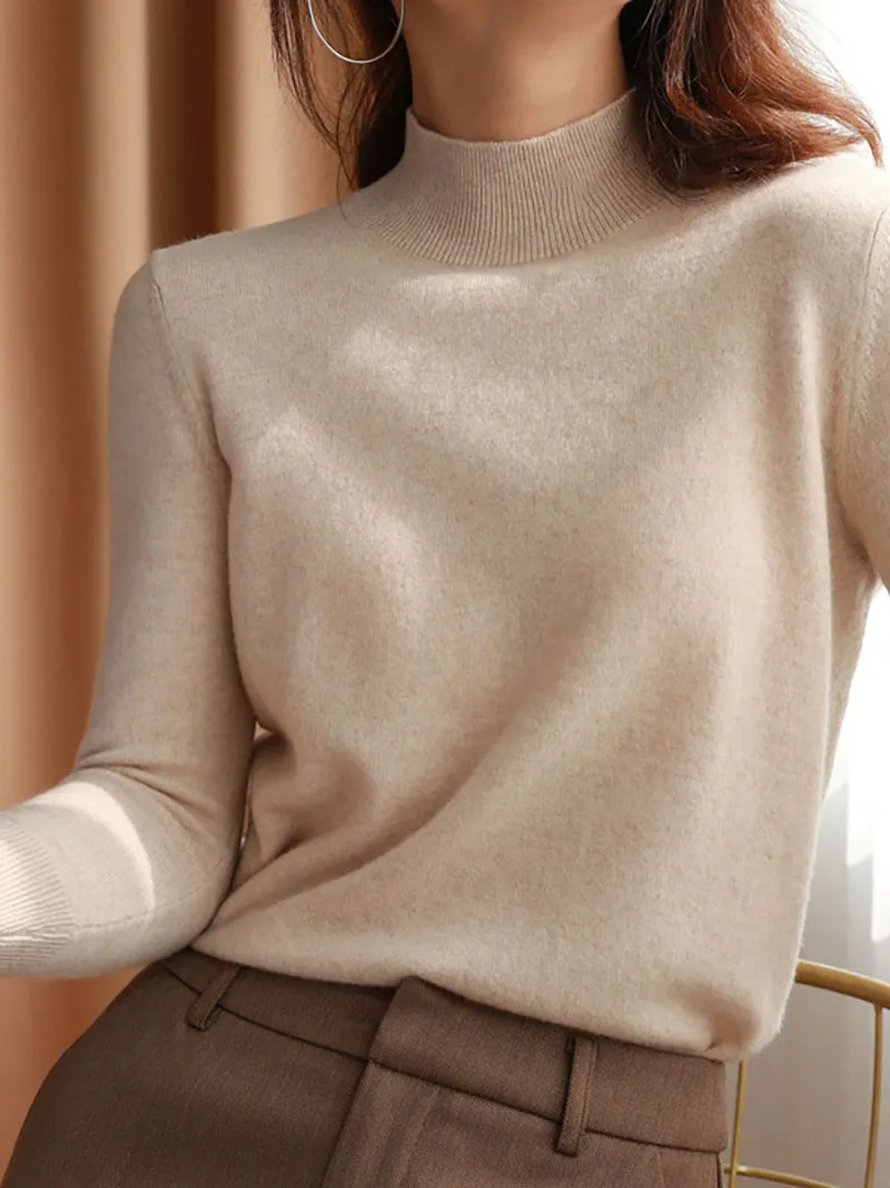 Базовый свободный мягкий Однотонный свитер с высоким воротником пуловер Женский