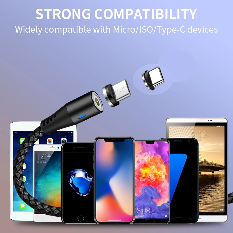 Магнитный кабель Micro USB Type C 1 м 2 А для быстрой зарядки с сильным магнитом шнур