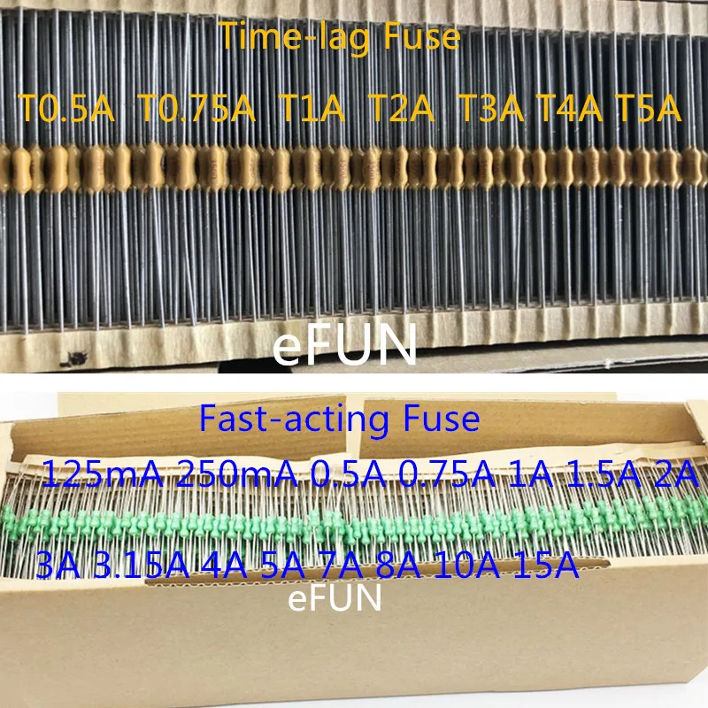 10 шт./лот осевой привести разницы во времени предохранитель T0.5A T0.75A T1A T2A T3A T4A T5A
