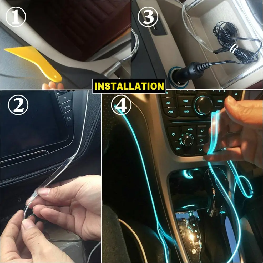 

5 LED 6M Car Interior Atmosphere Strip Light RGB APP Cigarette Fiber Optic Neon Drop Shipping