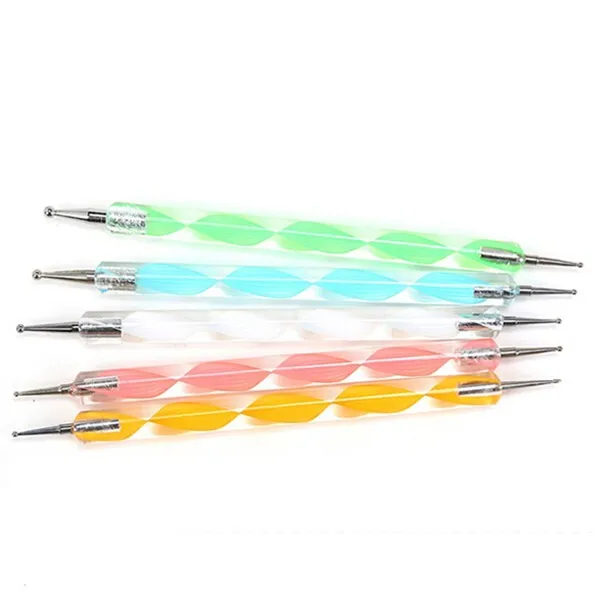 

5PCS 2Way Marbleizing Dotting Manicure Tools Painting Pen Nail Art Paint Random Colors