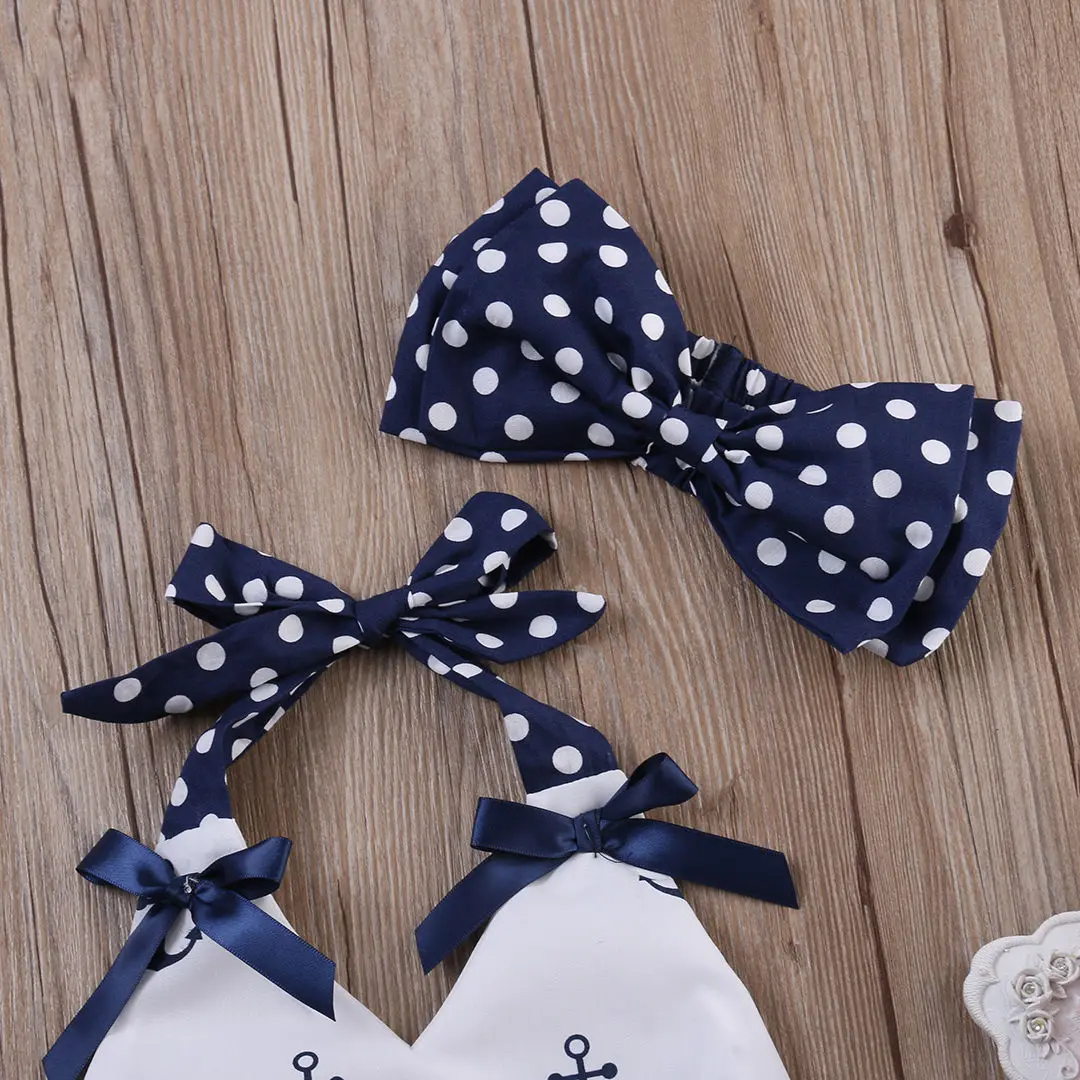 

Baby Boys Girls Cotton Clothes Set Children Clothing Sets Cute Girl Anchors Tops Polka Dot Briefs Head Band Outfits Set 3pcs
