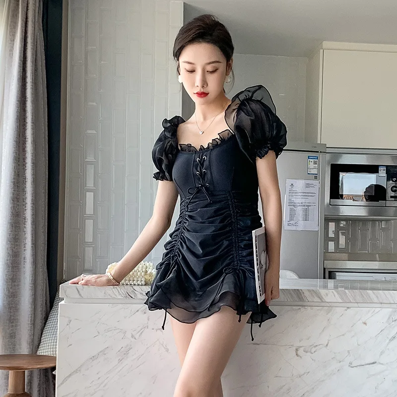 

Женский слитный купальник, купальник-бикини 1, купальный костюм, новинка 2021, летняя Корейская юбка Ins с черным принтом из полиэстера, Sierra