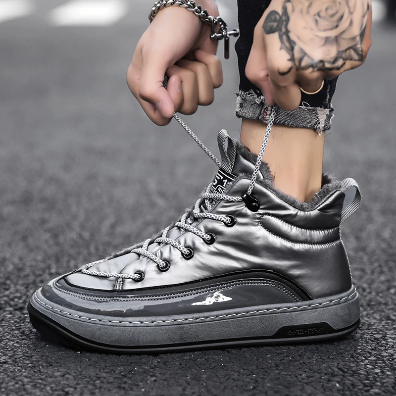 

2021 Men Running Shoes Winter Plush Warm Casual Sneakers Comfortable Men Breathable Walking Chunky Shoes Gray Male Snow Boots