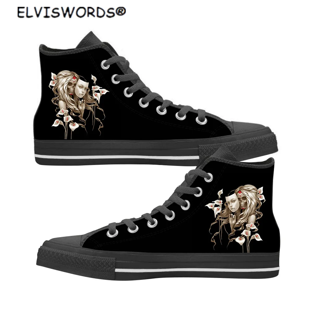 

Кроссовки ELVISWORDS женские с черепом, дышащие высокие берцы, цвет черный