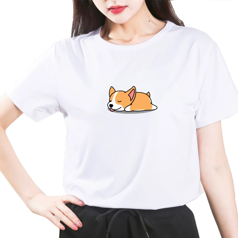 

Kawaii Corgi T Shirt Women Korean Style Cartoon T-shirt Plus Size Funny Dog Graphic Tees Women Summer Top Tshirt Female