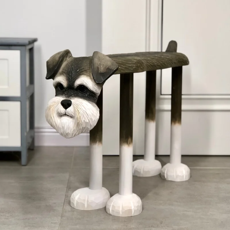 

Nordic house entrance shoe stool porch makeup stool solid wood hand-carved large schnauzer shoe changing stool