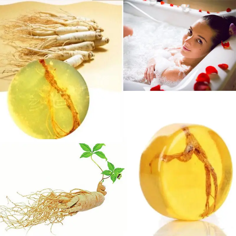 

100g Ginseng Soap Moistening Natural Whitening Soap Face whitening soap anti-acne soap hand made soap foaming net Chinese