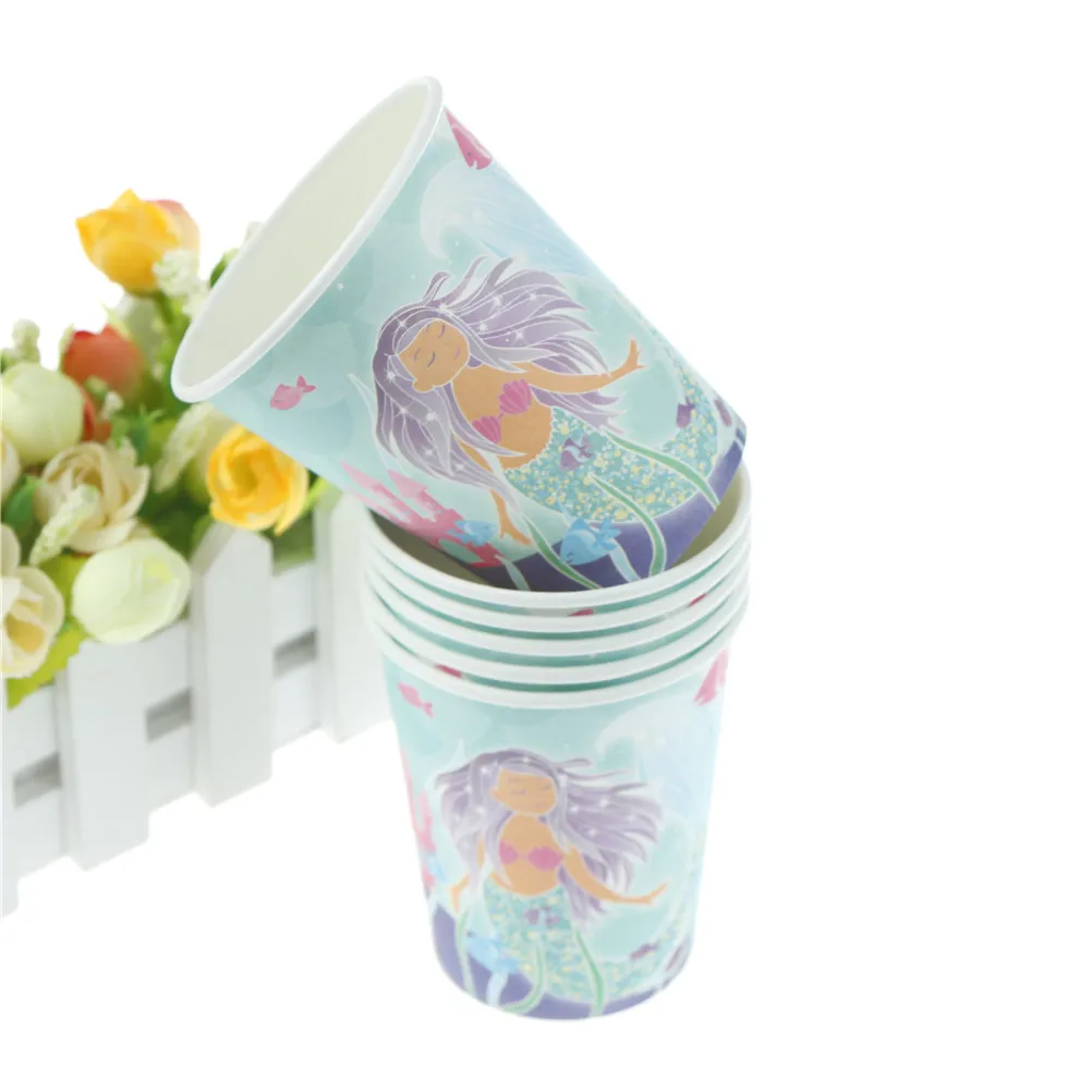 6 шт./лот маленькая русалочка тема бумажные стаканчики посуда для детей день