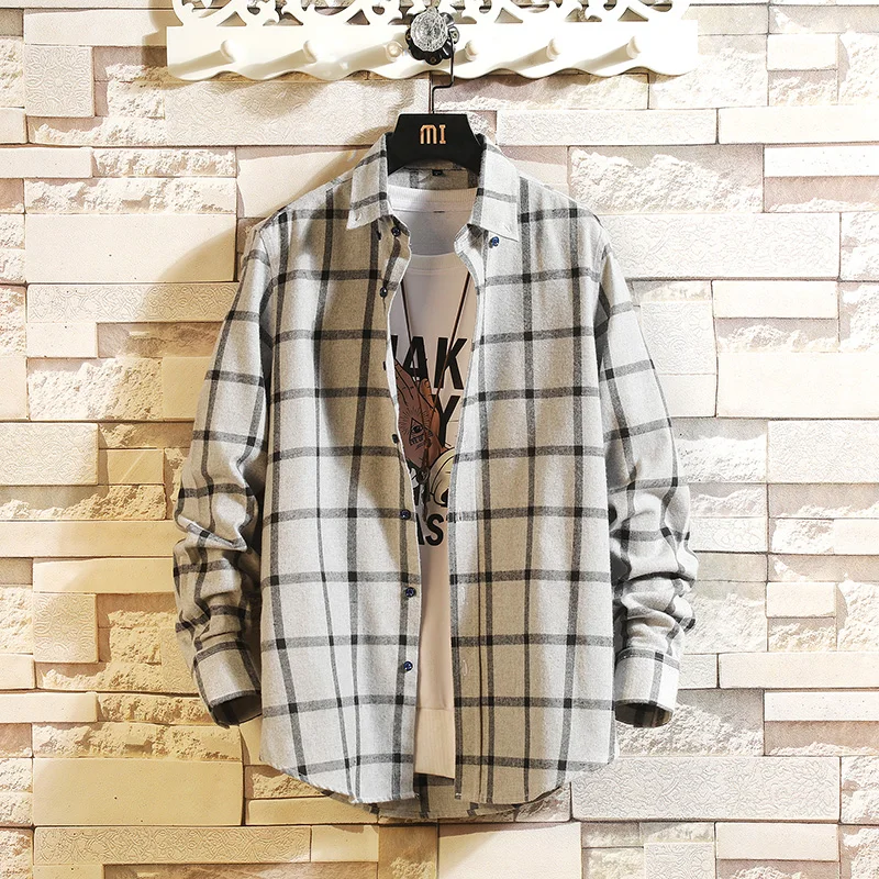 

Men Plaid Shirt Camisas Social 2021 Autumn Men's Fashion Plaid Long-Sleeved Shirt Male Button Down Casual Check Shirt