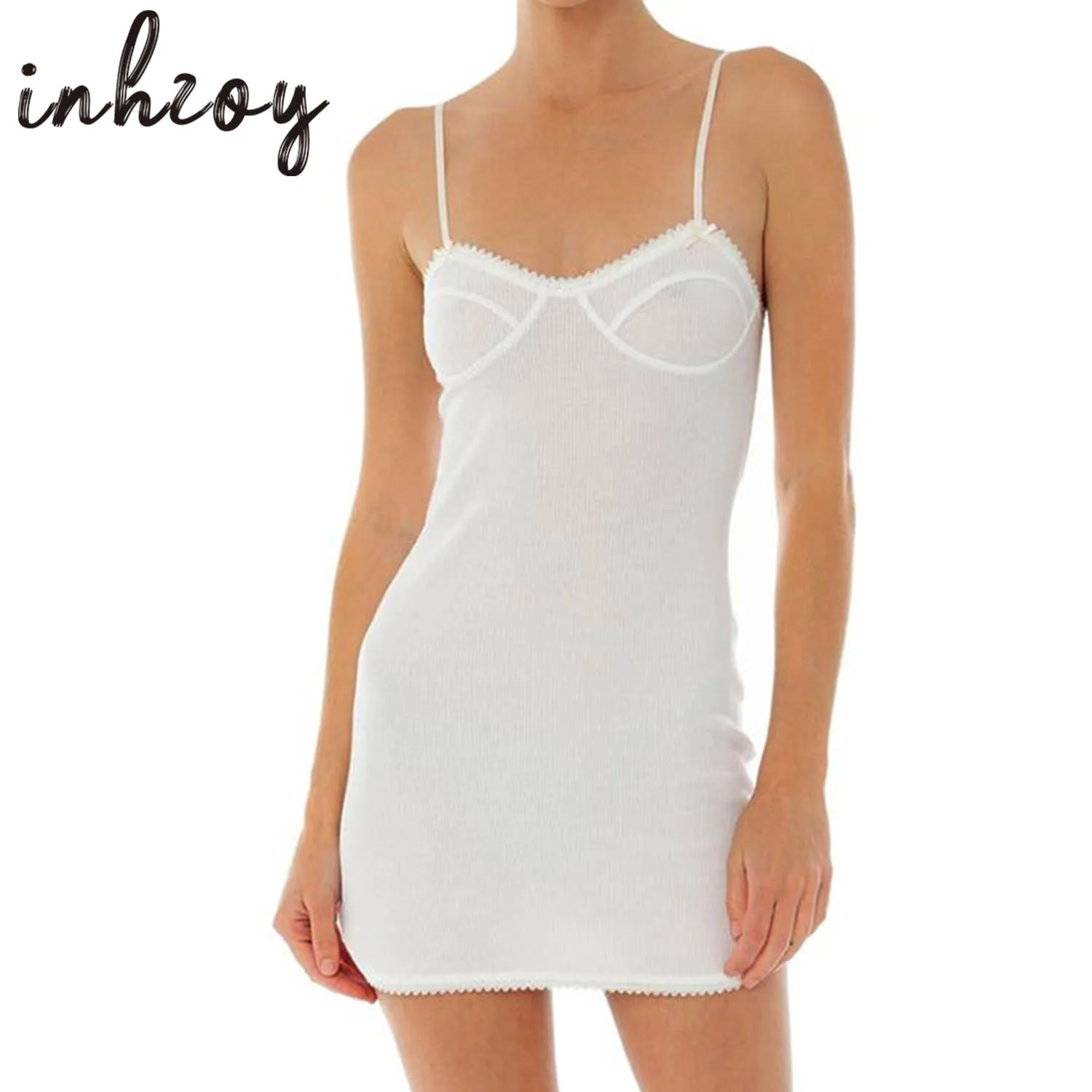 

Women Sexy Sleepwear Basic Adjustable Spaghetti Strap Cami See-through Nightgown Pajamas