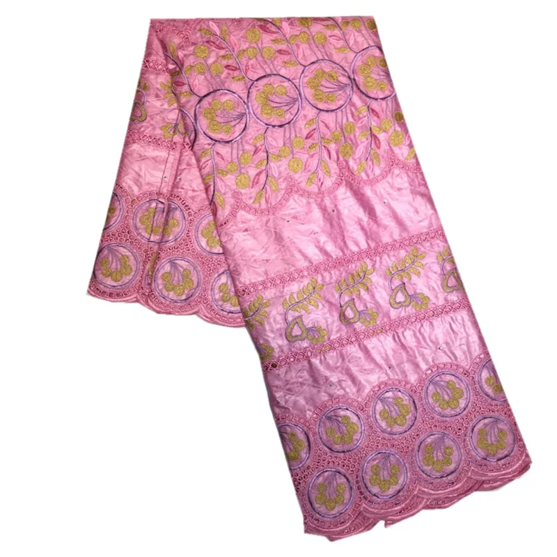 

Luxury pink color embroidered bazin riche with stone African Bazin fabric for women dress 5 yards/lot bzl047
