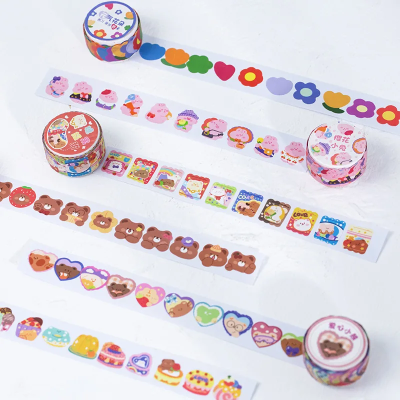 

100 Pcs/roll Heart Bear Petals Washi Tape Colorful Flowers Decorative Masking Stickers For Scrapbooking Diy Crafts Gift Wrapping