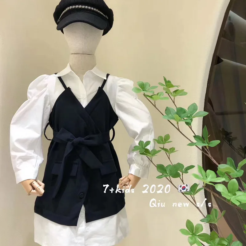 Комплект с рубашкой для девочек осень 2020 новинка детское платье-рубашка длинным