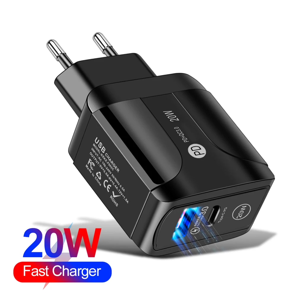 Двойной USB Зарядное устройство 20 Вт QC 3 0 PD стенового путешествия Тип C мобильного