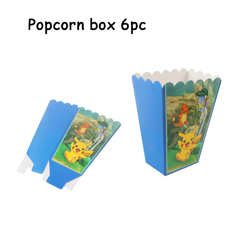 Popcorn box 6pc Pokemon Go Пикачу принадлежности для тематической вечеринки посуда тарелка воздушные шары салфетка чашка для детского душа вечерние украшения для дня рождения - Цвет: Popcorn box 6pc
