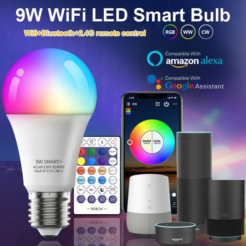 

Смарт-лампа светодиодная с регулировкой яркости, 10 Вт, Wi-Fi
