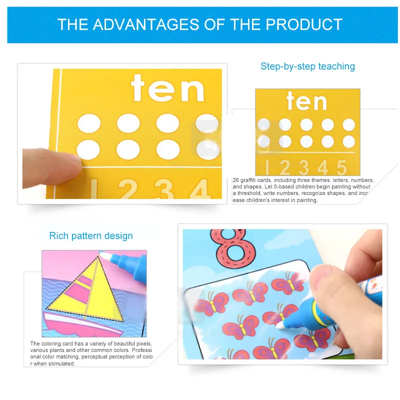 

Water Drawing Card 26 Alphabet Coloring Book with 2 Magic Pen Letter Card Painting Board English Learning Educational Toy