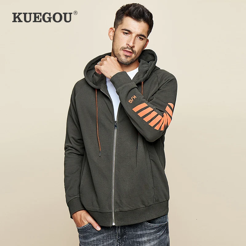 KUEGOU 2019 осень 100% хлопок Принт Черная Толстовка Мужская толстовка хип хоп Японская
